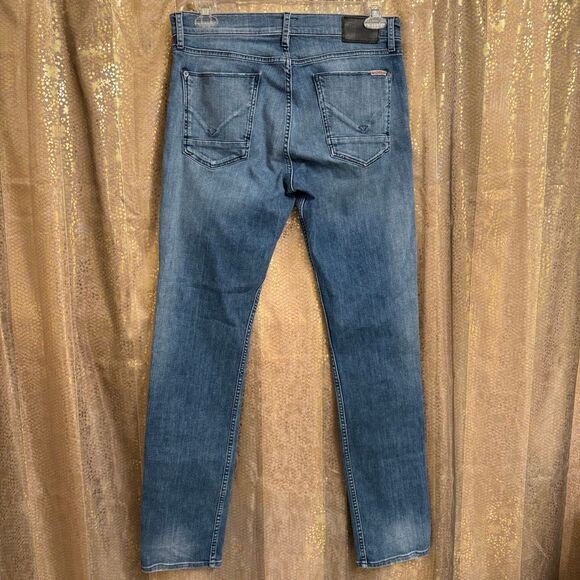 Hudson Men's Blake Slim Straight Distressed Whiskered Jeans Size 33 - Picture 2 of 7